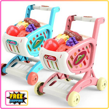 Kids Grocery Cart Play Set Fruit Vegetables Food Items Educational Bright Color
