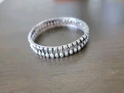 Vintage 925 Boho Silver Bangle Bracelet W/ Pear/Tear Halo With Dot Work 7.25 In