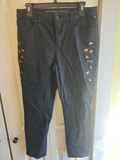 Chico's The So Slimming Girlfriend Ankle Black With Embroidery Beads Size 1