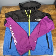 The North Face Lightweight Hooded Windwall Jacket Blue Fuscia Zip Front Youth M