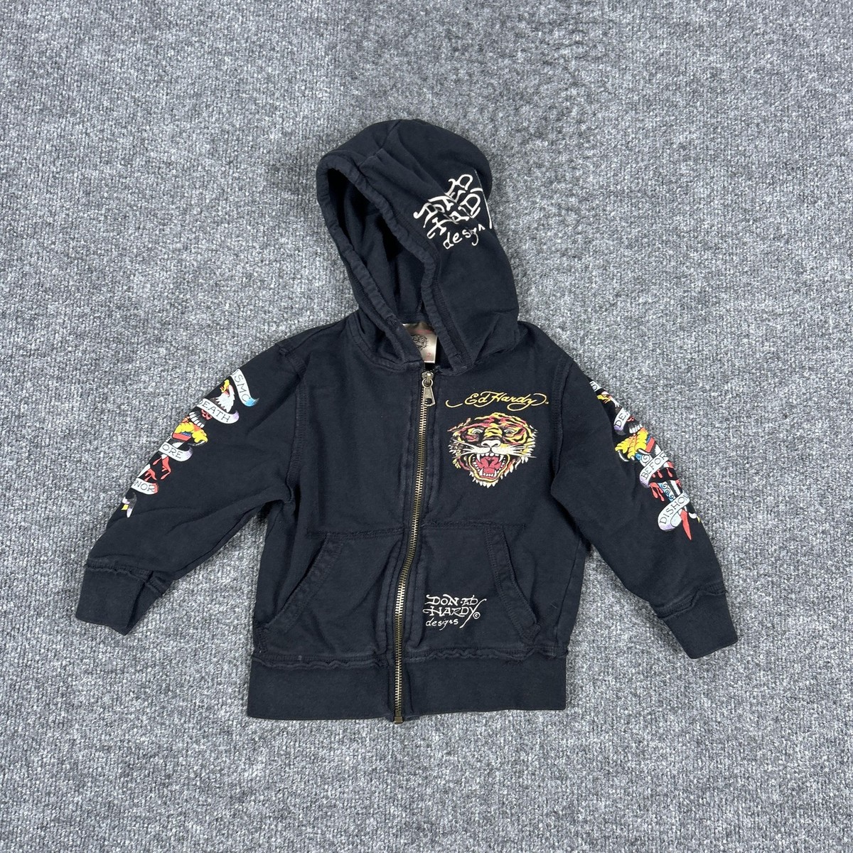 Ed Hardy Hoodie Youth Size 2 Black Tiger Death Before Dishonor
