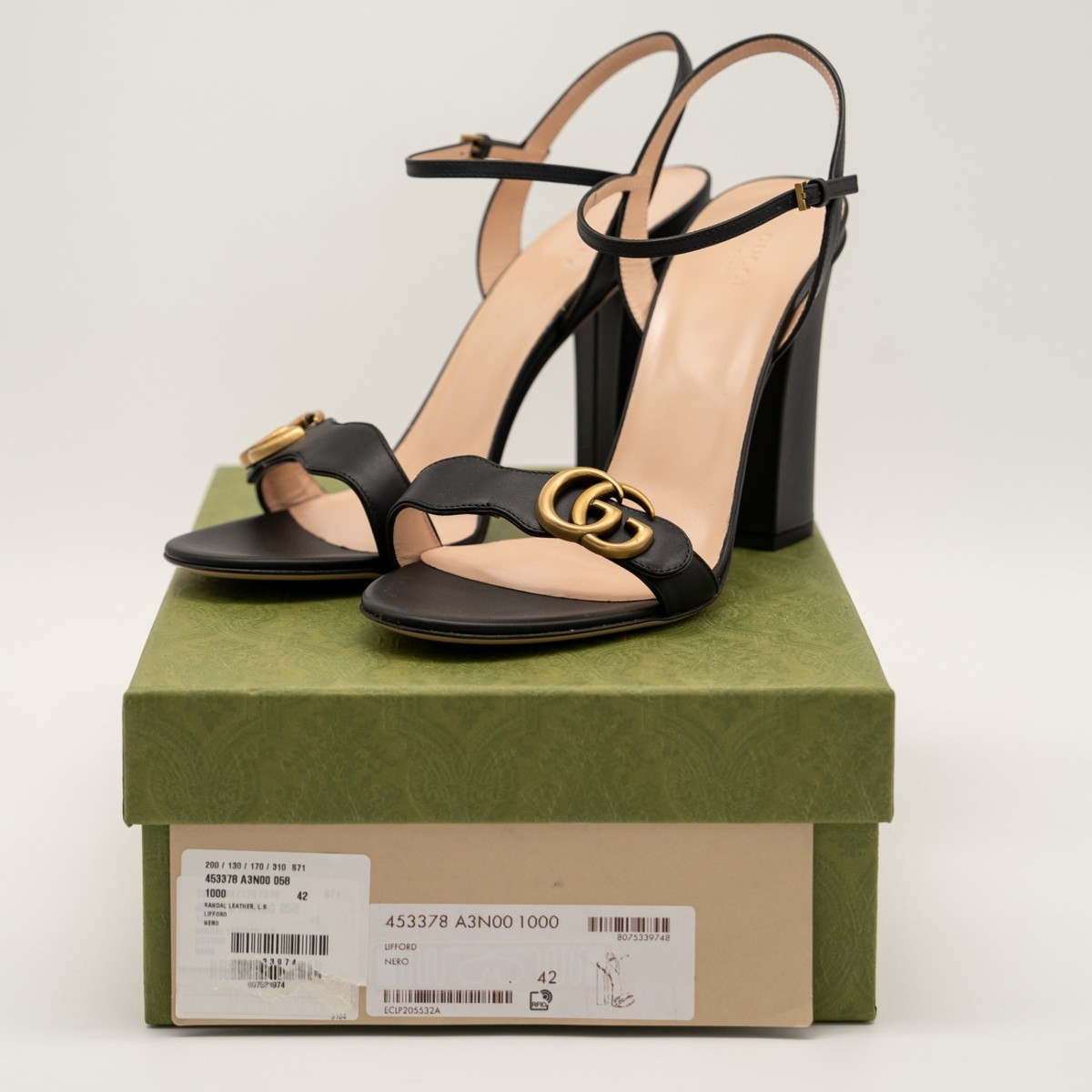size 42eu 12 us Gucci Marmont Leather Slingback Sandals Black Gold