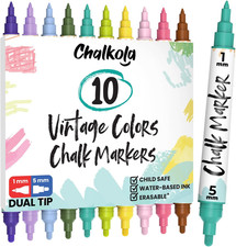 Chalkola Dual Tip Liquid Chalk Markers for Blackboard 10 Vintage Colors, 1mm 5m