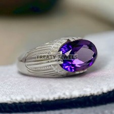 Amethyst Oval Cut Gemstone With 14K Solid White Gold Ring For Men's 125