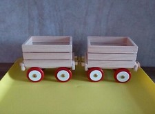 2 WOODEN WAGONS WITH RED WHEELS - HAND MADE TOY OR ORGANISER   OMN