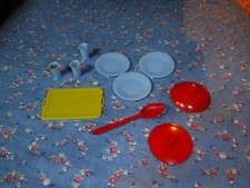 Vintage Dollhouse Miniature Platter Plates mugs More Red Pieces Unmarked