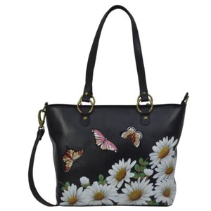 Anuschka Hand Painted Leather Bag with 3-D Embroidery Butterflies NEW - 7475