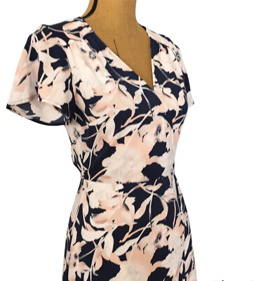 LEITH Floral Navy /Pink Wrap Short Sleeves Fine Midi Dress XS Nordstrom |  eBay