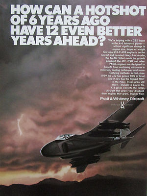 7/1972 PUB PRATT & WHITNEY AIRCRAFT J52-P-408 ENGINE A-6 INTRUDER ORIGINAL ANZEIGE
