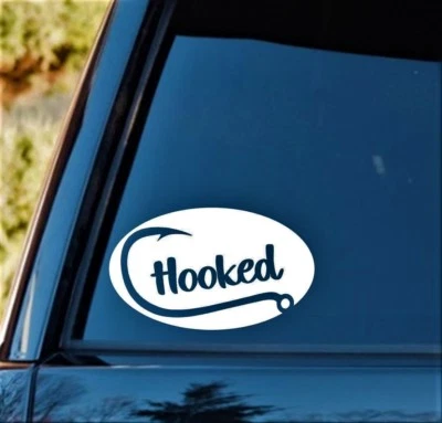 BLUEGRASS DECALS Hooked Fishing Decal Sticker Car SUV Truck Van UTV Boat Canoe Kayak Fish J1089