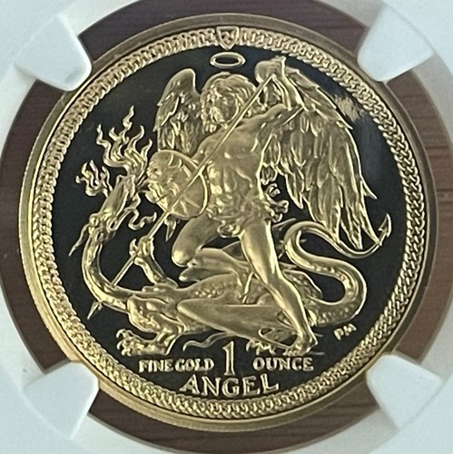 2014 Beautiful Isle Of Man 1 Ounce Gold Angel Coin PF 70 Ultra Cameo - Picture 3 of 9