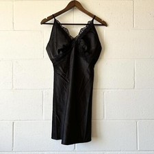 Sincerely Jules Black Intimates Satin Lace Trim Slip Dress Women's Large