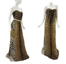 NWT Yves Saint Laurent 2012 Collection Silk Leopard Print Corset Maxi Dress Fr40