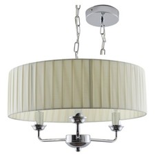 Polished Chrome & Cream Pleated Drum Shade 3 Lamp Pendant Ceiling Light 45cm