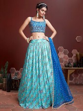 DESIGNER LEHENGA CHOLI WITH DUPATTA FOR INDIAN BOLLYWOOD WEDDING PARTY WEAR BLUE