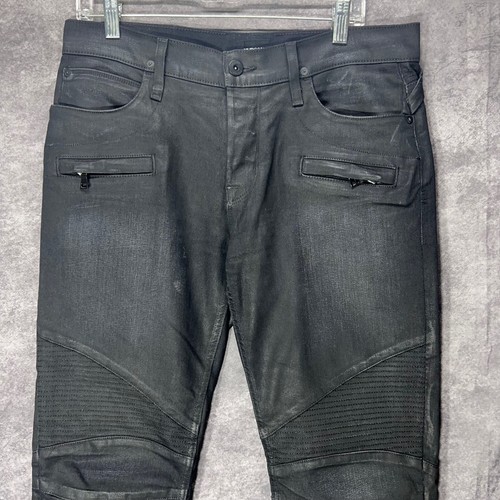 Hudson The Blinder Biker Moto Jeans Mens 34 Black Coated Denim Slim Straight - Picture 2 of 14