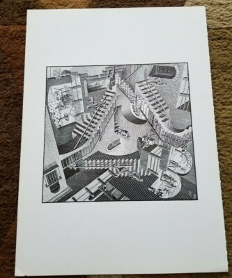 RELATIVITY Mummy Humaniod Figures & Staircases Gravity by M C Escher 14x10 Print