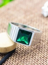 Men's Emerald Ring 925 Silver Princess cut Gemstone Ring men's wedding gift ring