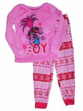 Trolls Girls Princess Poppy Christmas Pajamas Holiday Fleece Sleep Set Large