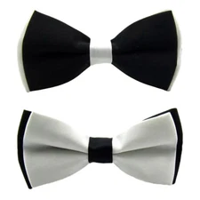 2 PCS Men's Pre-tied Black White Bow Ties Wedding Adjustable Bowties Necktie