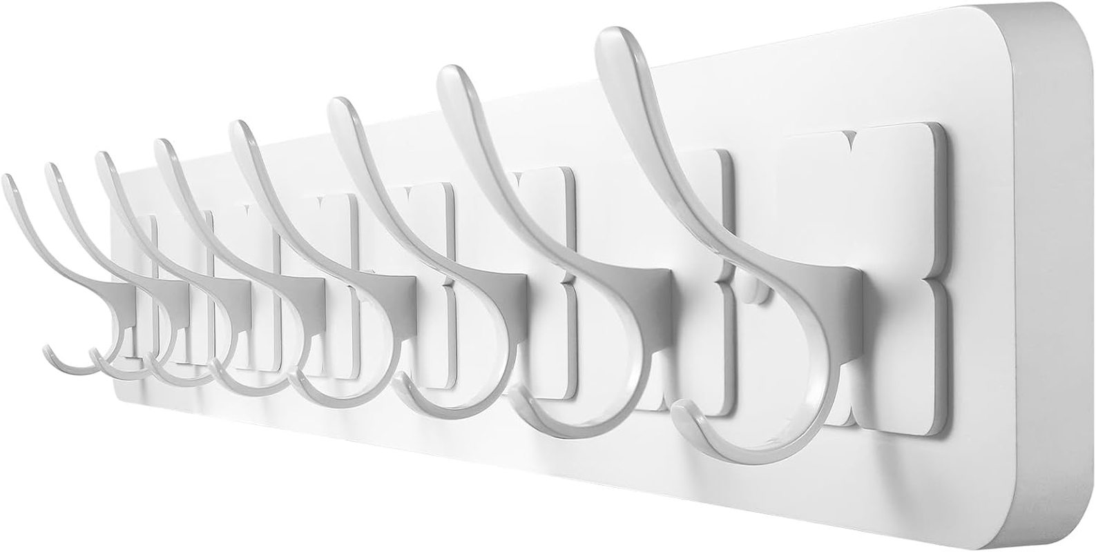 White Wall-Mounted Wooden Coat Rack with 8 Double Hooks, 31.5 Inch