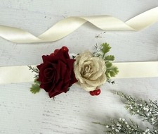 Red /Gold Christmas Flower Sash Belt For Toddler/ Girl , Christmas Sash Belt