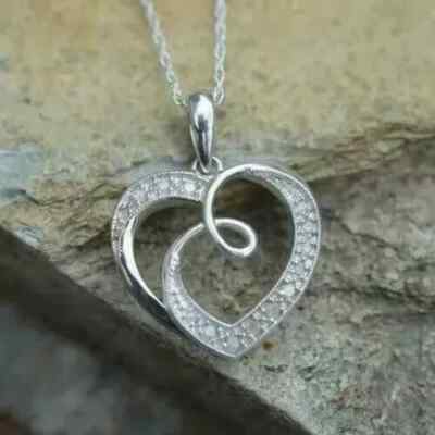1.40Ct Real Moissanite Round Cut Heart Shape Pendant 14K White Gold Plated