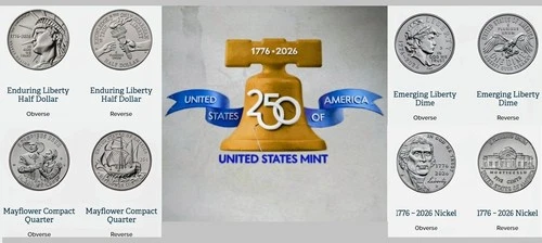 1776 - 2026 America’s 250th Anniv. Semiquincentennial 8-Coin Set 50c 25c 10c 5c
