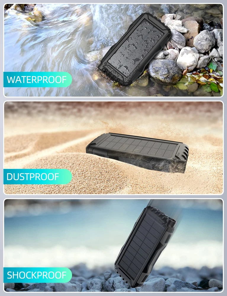 42800mAh Solar Power Bank - Portable Solar Charger with External Battery for Outdoor Camping Hiking Emergency Backup Power