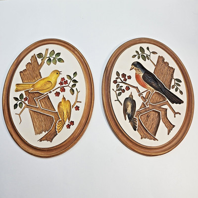 2 Vintage Ceramic Wall Plaques Bird Design by Modern Art Co USA