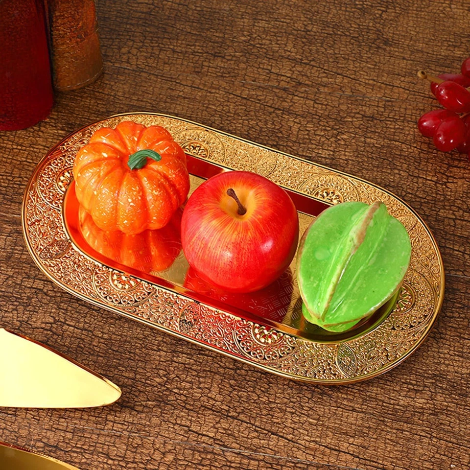 Gold Decorative Tray Gold Serving Tray Fruit Tray Table Centerpiece Modern Food