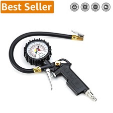 Universal Tire Inflator with Metal Construction  Pressure Gauge - Up to 220psi