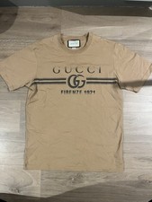 Gucci Firenze 1921 Logo T-Shirt Beige Men’s Size M Made in Italy Designer Tee