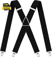 Mens Suspenders Adjustable Braces with 4 Strong Metal Clips Elastic X Back Heavy