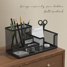 Black Mesh Desk Organizer 3 Tier Storage with Pencil Holder