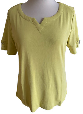 Adini 100% cotton rib jersey T shirt short sleeves round neck V notch Size L