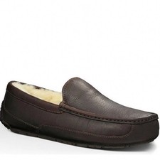 UGG Ascot Leather Brown Shearling Lined Moccasins Loafers Women's Size 10