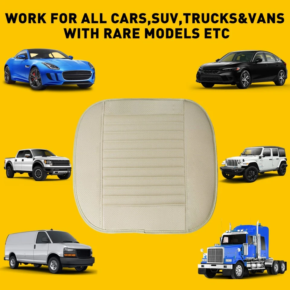 Beige Set Chair Pad Mat Car Front Rear Seat Cover Cushion Leather Protector 3PCS - Imagem 4 de 4