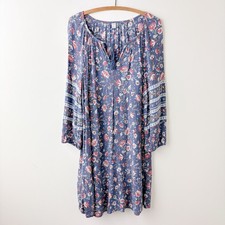 Old Navy Floral Dress Large Blue Boho Cottage Peasant Sleeves Prairie Romantic