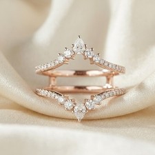 Pear Cut Moissanite Double Curved Band Ring Enhancer, Stacking Promise Ring