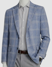 Tommy Hilfiger Men Blue Plaid Modern-Fit Blazer Sport Coat Suit Jacket Size: 42L
