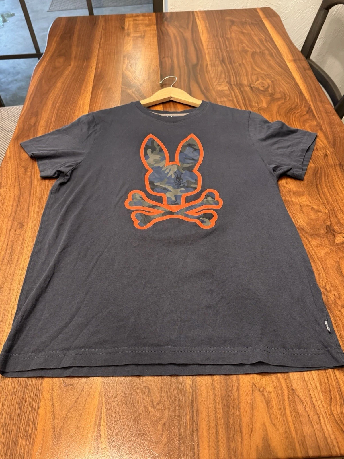 Psycho Bunny Shirt Mens 5 Medium Blue 100% Pima Cotton Allen Camo Graphic Tee