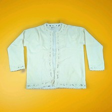 VTG 1950  s Hand Beaded Lined Lambs Wool Angora Cardigan Sweater M Delicate Girly