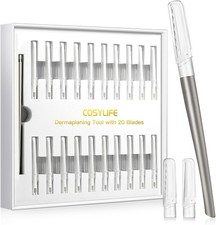 Dermaplaning Tool for Face Exfoliation, with 20 Replaceable Blades, Silver