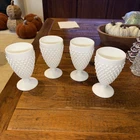4 Fenton VTG 5.75 inch White Hobnail Milk Glass Footed Water Goblets unmarked