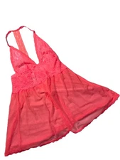 Victoria’s Secret Nighty SZ.M Lace Sheer Open Back Bright Peach