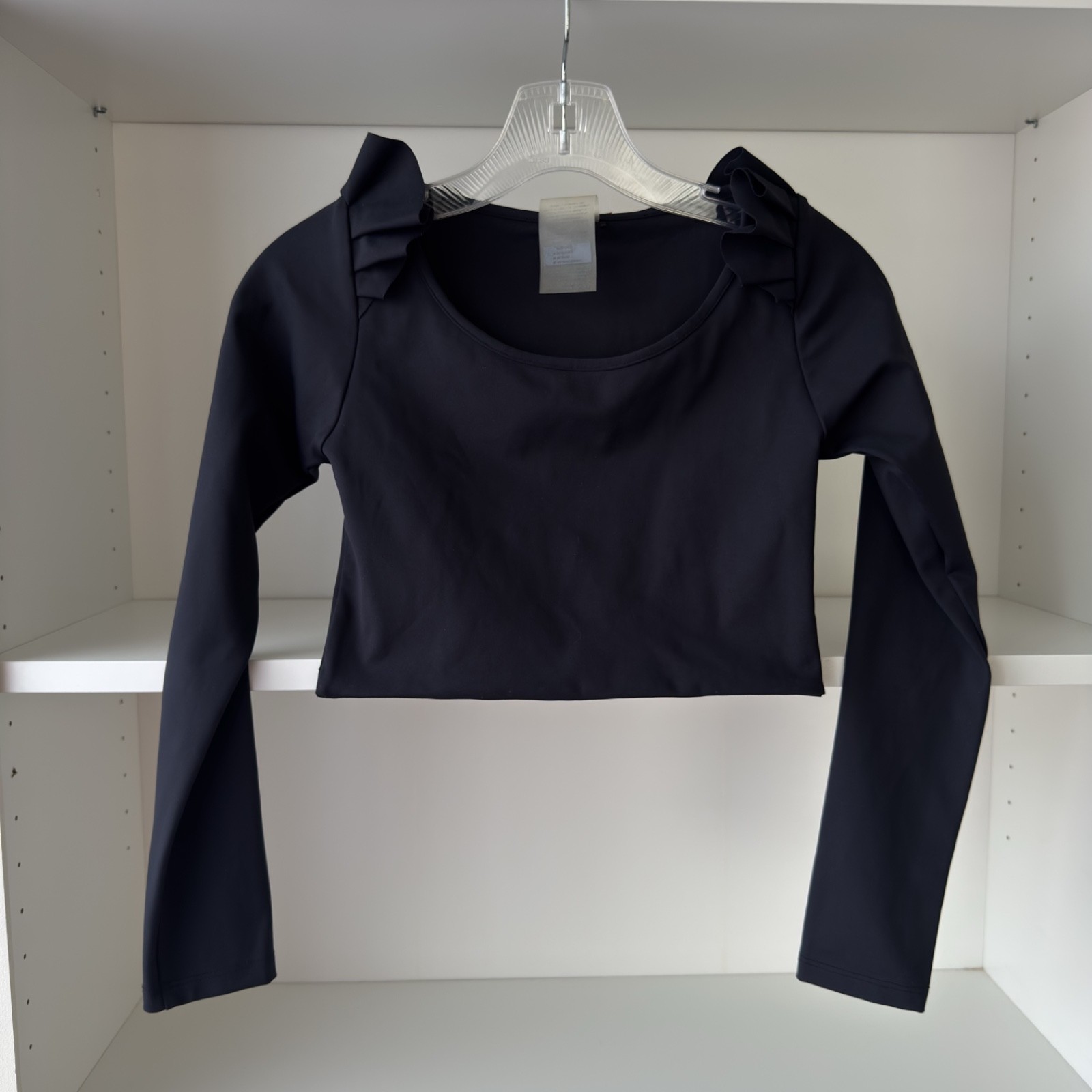 PORT DE BRAS Black Long Sleeve Ruffle Shoulder Top Size Small