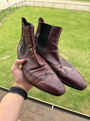 D&G Dolce & Gabbana Men's Brogue Chelsea Boots Burgundy Leather Size 41.5