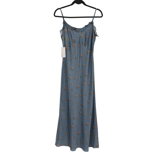 NWT Reformation Aribella 100% Silk Midi Dress Cora Blue Floral Size Large Sumer