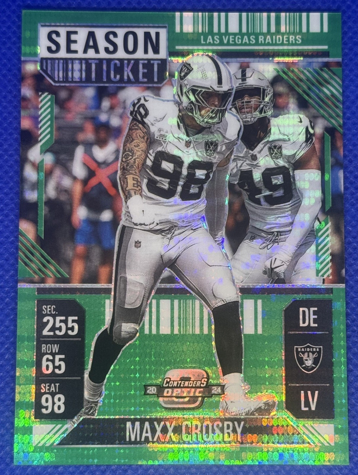 2024 Panini Contenders Optic #29 Maxx Crosby Green Pulsar #/49 Las Vegas Raiders